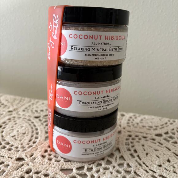 DANI Coconut Hibiscus Bath and Body Trio 4OZ Each Scrub Bath Soak Body Butter - Picture 2 of 7